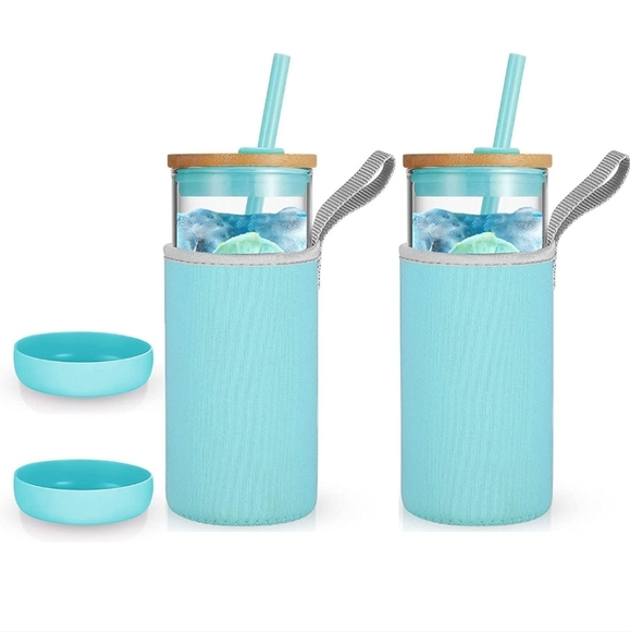 Tronco Glass Tumblers with Straw/Insulator Sleeve/Bamboo Lid 2Pk - Picture 1 of 6